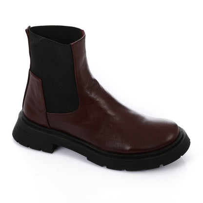 Leather Chunky Sole Chelsea Boots - Burgundy