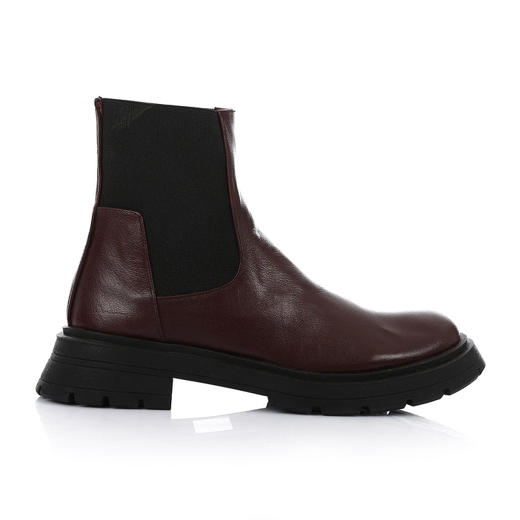 Leather Chunky Sole Chelsea Boots - Burgundy