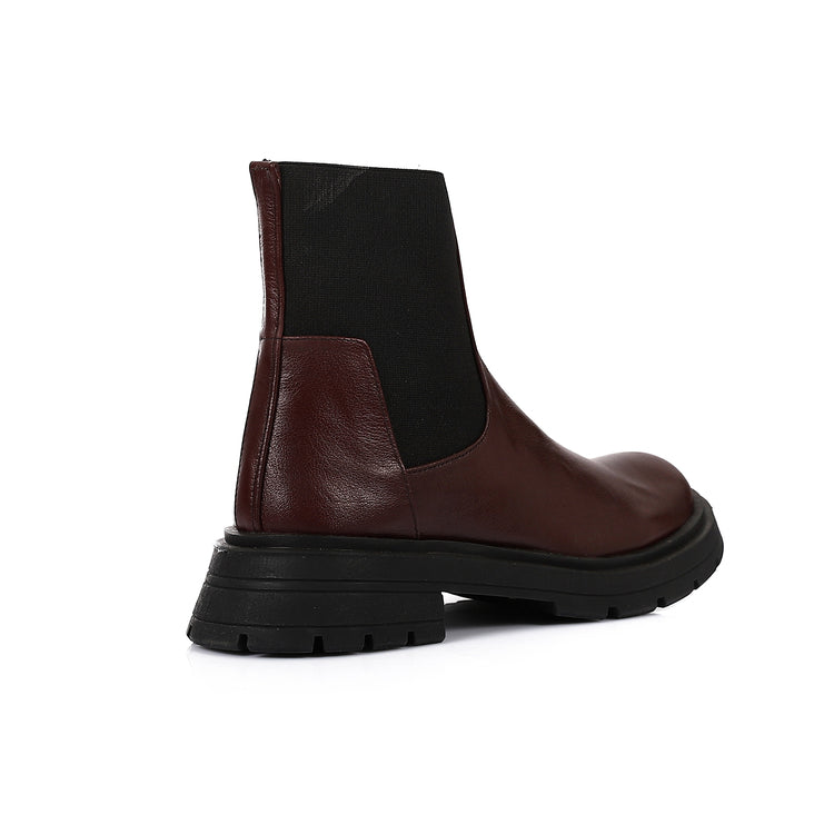 Leather Chunky Sole Chelsea Boots - Burgundy