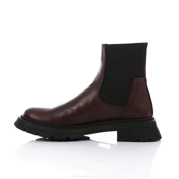 Leather Chunky Sole Chelsea Boots - Burgundy