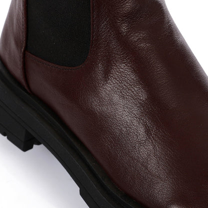 Leather Chunky Sole Chelsea Boots - Burgundy