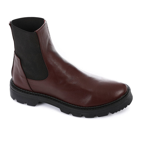 Leather Chunky Sole Chelsea Boots - Burgundy