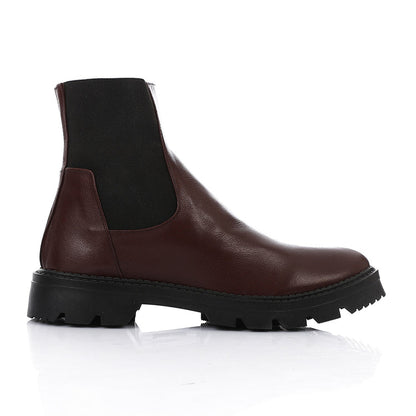 Leather Chunky Sole Chelsea Boots - Burgundy