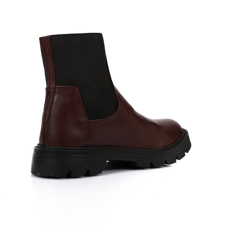 Leather Chunky Sole Chelsea Boots - Burgundy