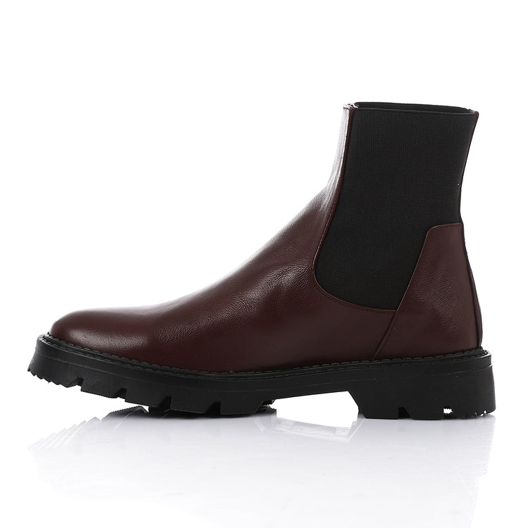 Leather Chunky Sole Chelsea Boots - Burgundy
