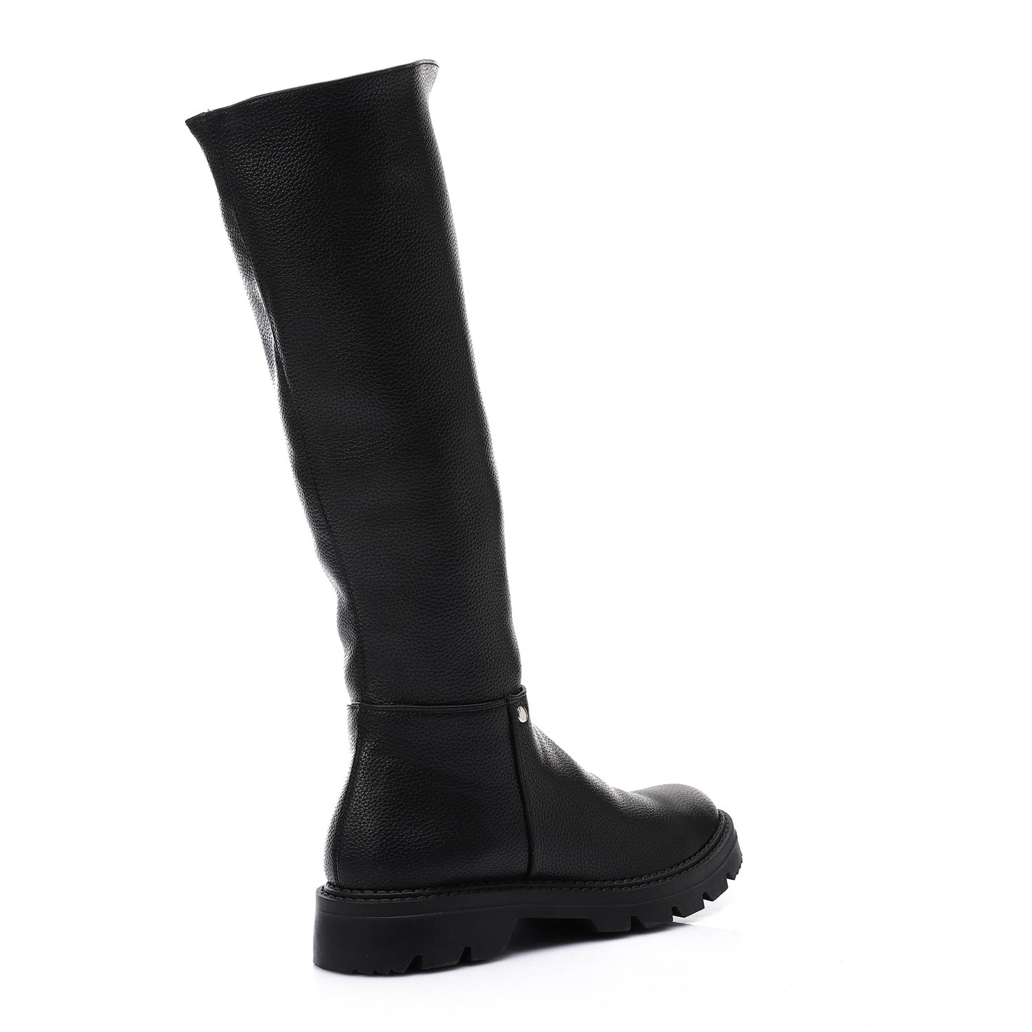 Faux Leather Round-Toe Block Heel Tall Boots - Black