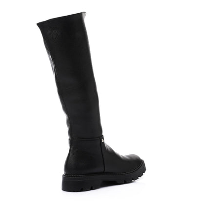 Faux Leather Round-Toe Block Heel Tall Boots - Black