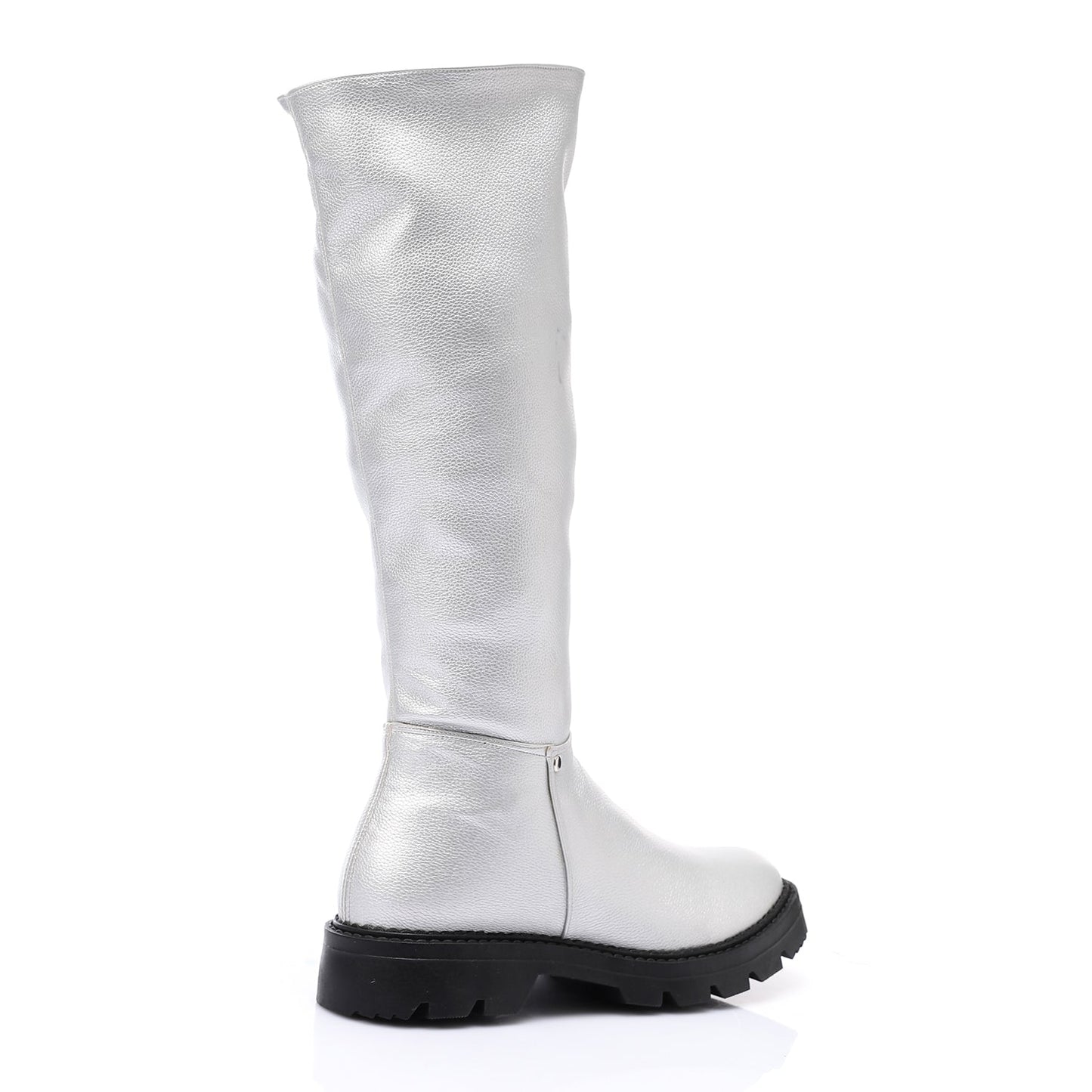 Faux Leather Solid Knee-High Boots - Silver