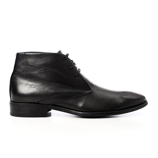 Leather Ankle Lace-Up Shoes – Black