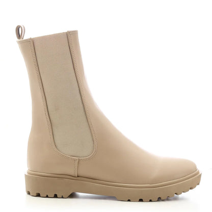 Faux Leather Plain Chelsea Boots - Beige