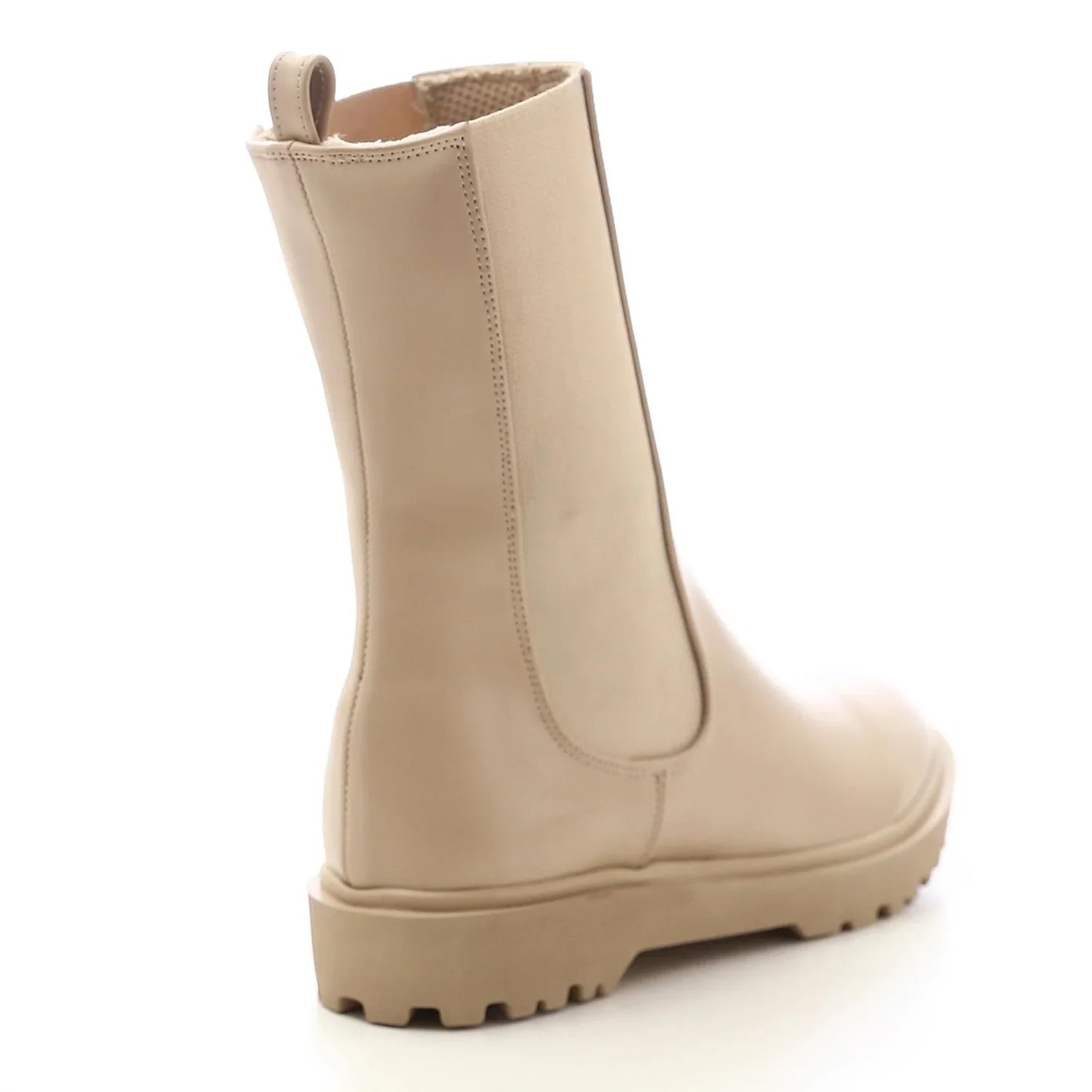 Faux Leather Plain Chelsea Boots - Beige