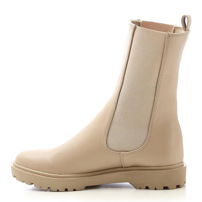 Faux Leather Plain Chelsea Boots - Beige
