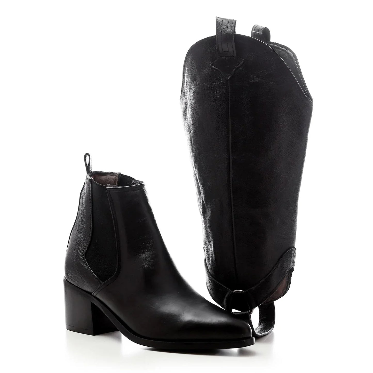 Faux Leather Ankle & High Extension Boots - Black