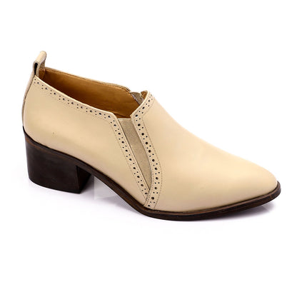 Faux Leather Slip-On Block Heel Shoes – Beige