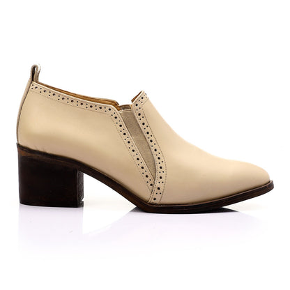 Faux Leather Slip-On Block Heel Shoes – Beige