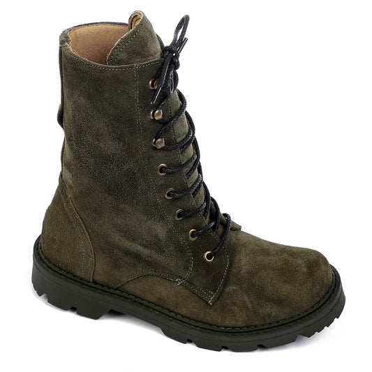 Suede Round Toe Combat Boots – Olive