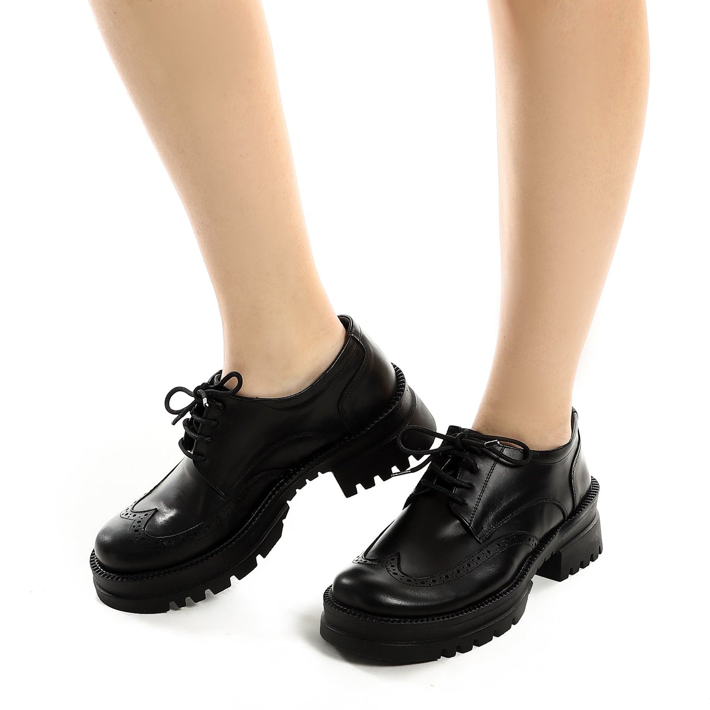 Leather Chunky Lace-Up Shoes – Black