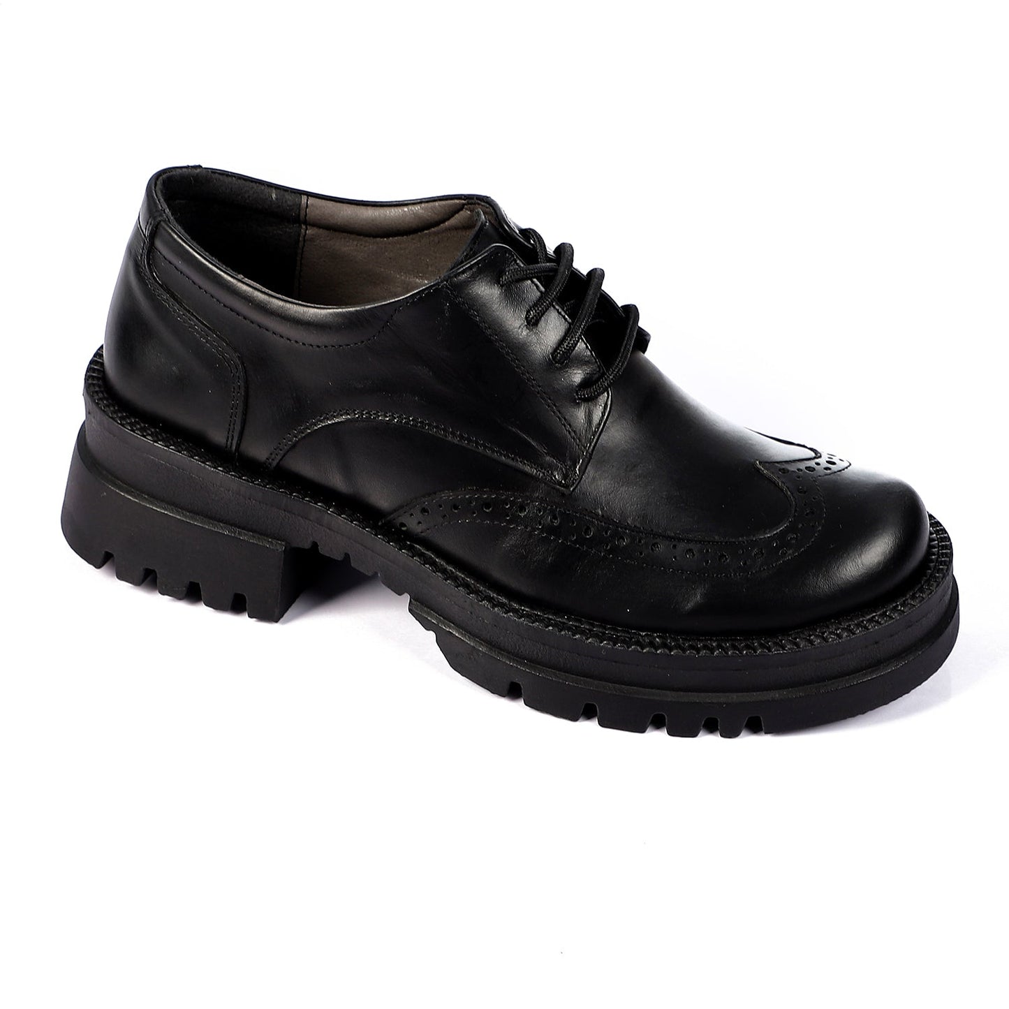 Leather Chunky Lace-Up Shoes – Black