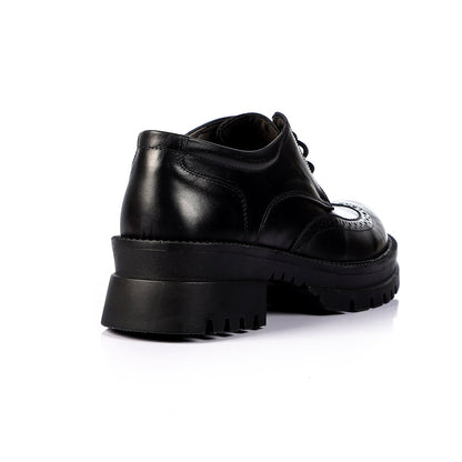 Leather Chunky Lace-Up Shoes – Black