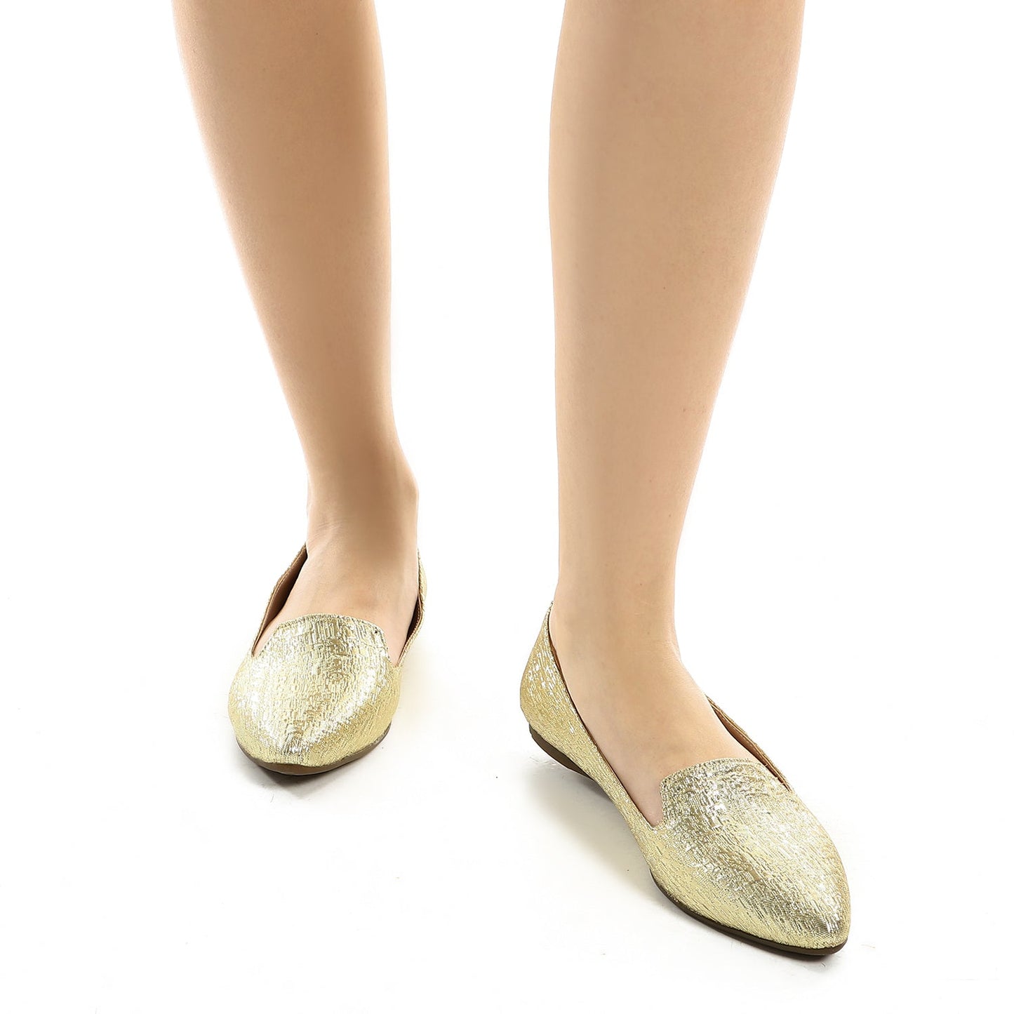 Faux Leather Pointed Toe Slip-On Flats - Gold