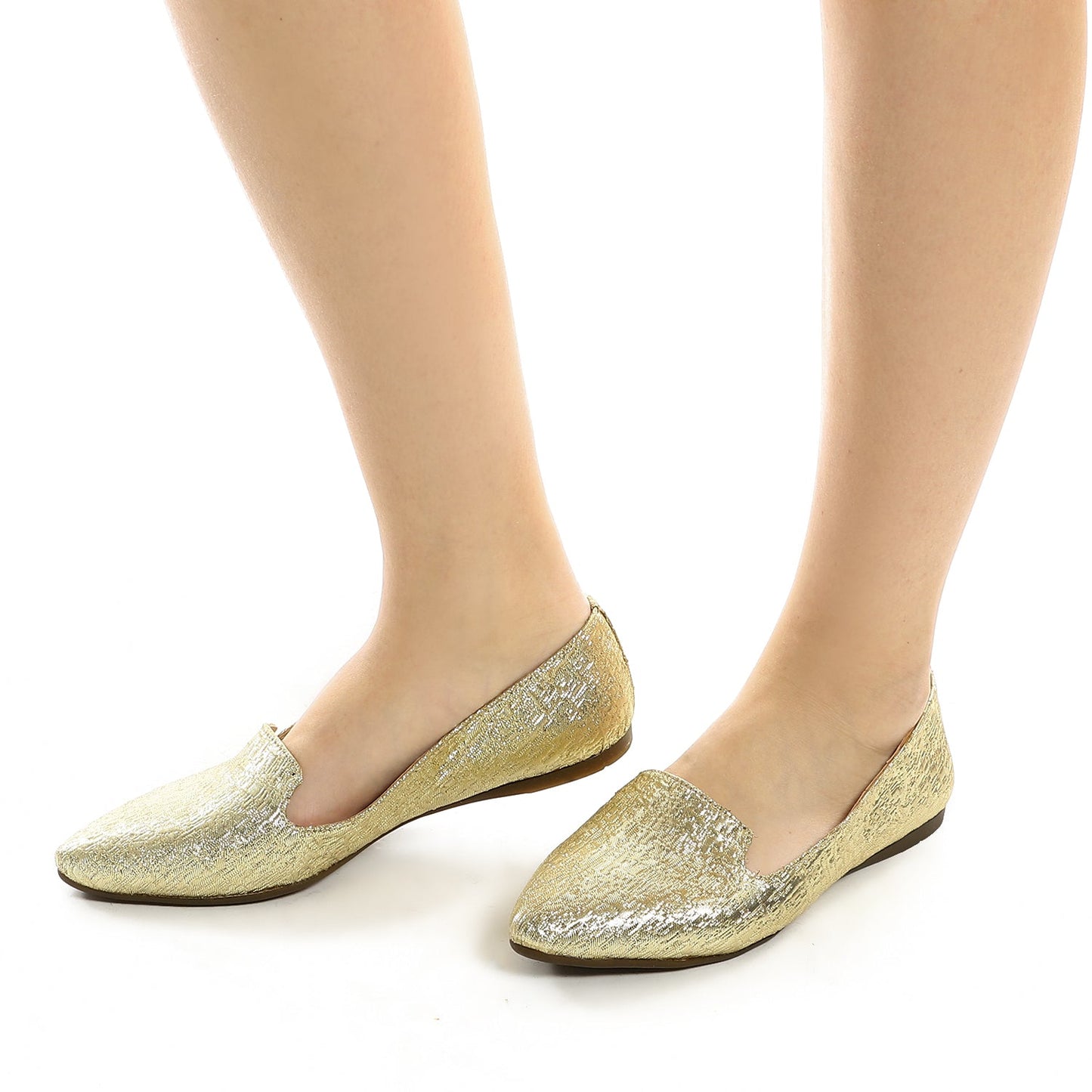 Faux Leather Pointed Toe Slip-On Flats - Gold