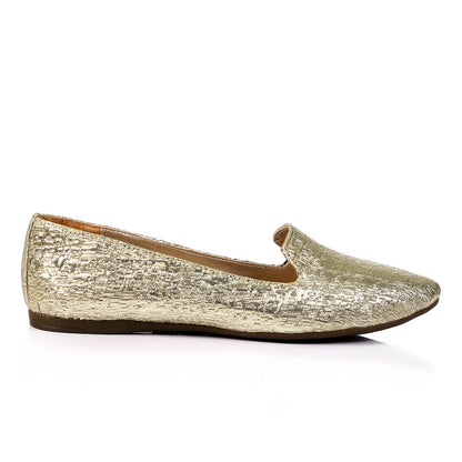 Faux Leather Pointed Toe Slip-On Flats - Gold