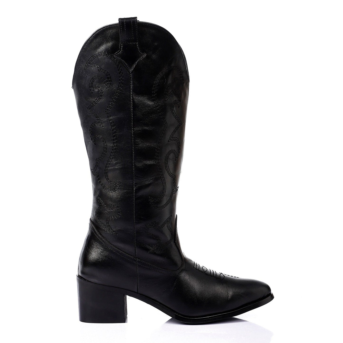 Faux Leather Cowboy Boots – Black
