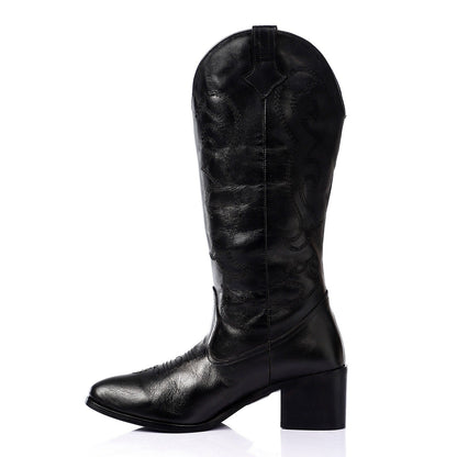 Faux Leather Cowboy Boots – Black