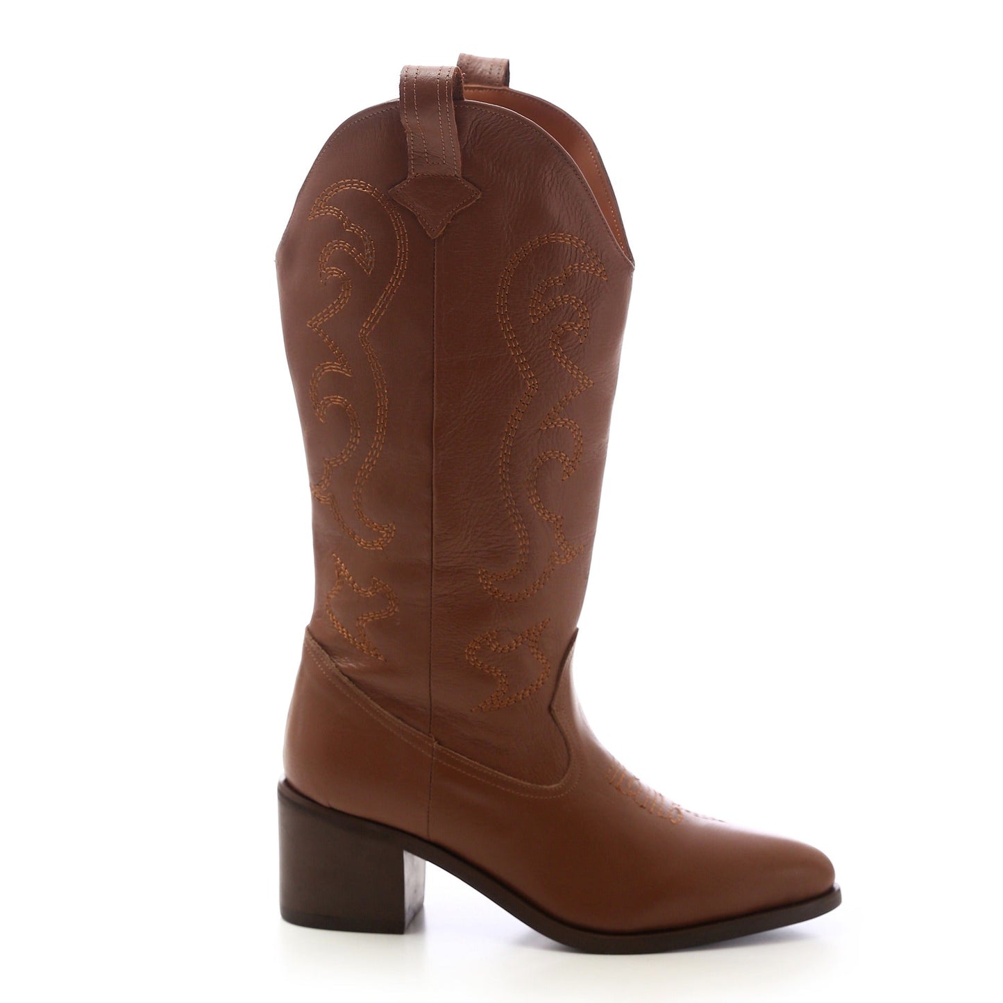 Faux Leather Cowboy Boots – Brown