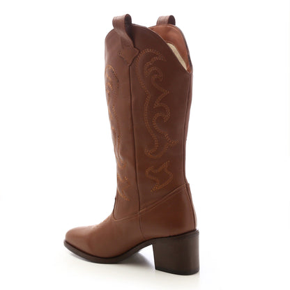 Faux Leather Cowboy Boots – Brown