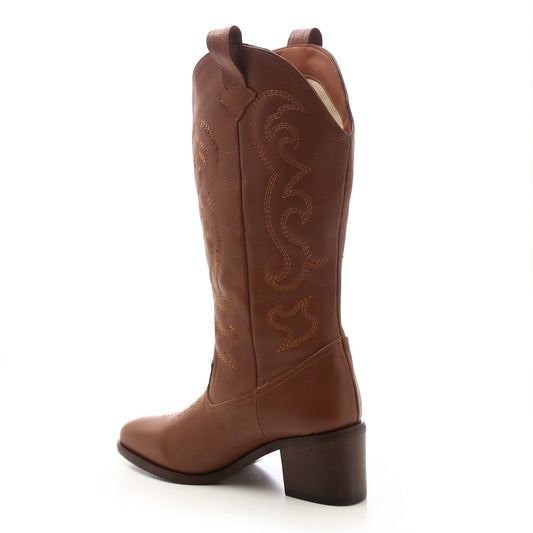 Faux Leather Cowboy Boots – Brown