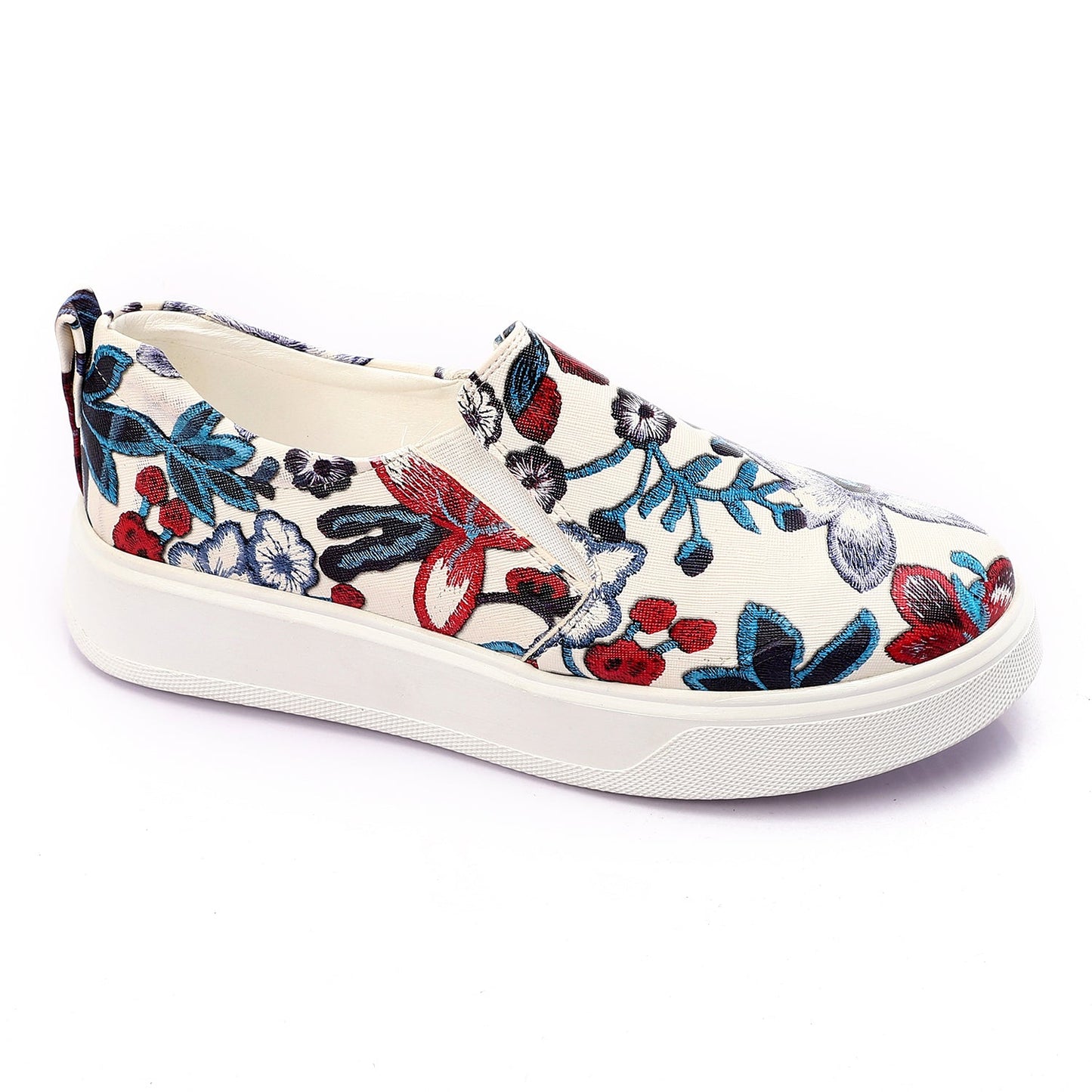 Faux Leather Embroidered Slip-On Sneakers - Multicolor