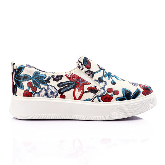 Faux Leather Embroidered Slip-On Sneakers - Multicolor