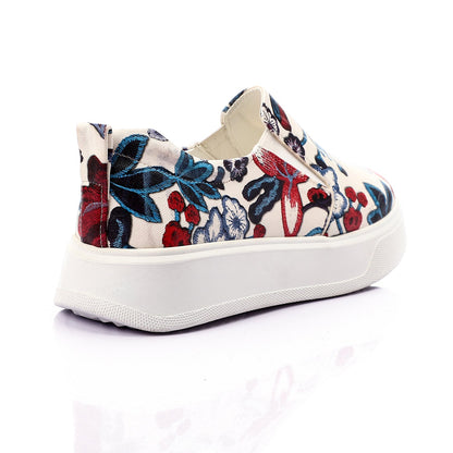 Faux Leather Embroidered Slip-On Sneakers - Multicolor