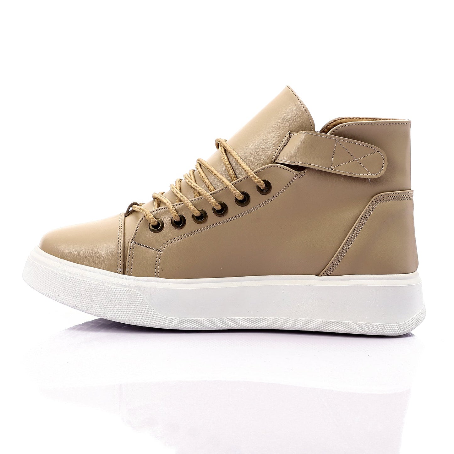 Leather High-Top Lace-Up Sneakers – Beige