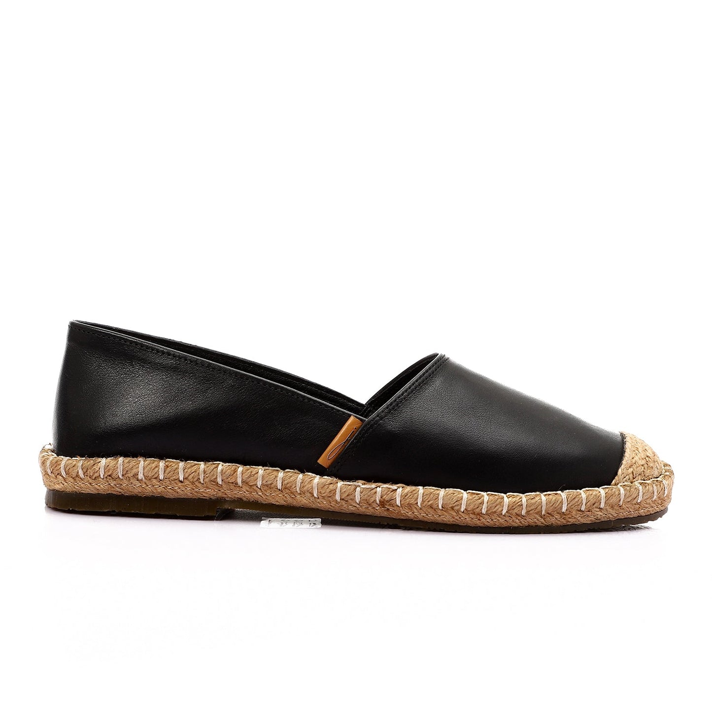 Faux Leather & Straw Espadrille Flats – Black