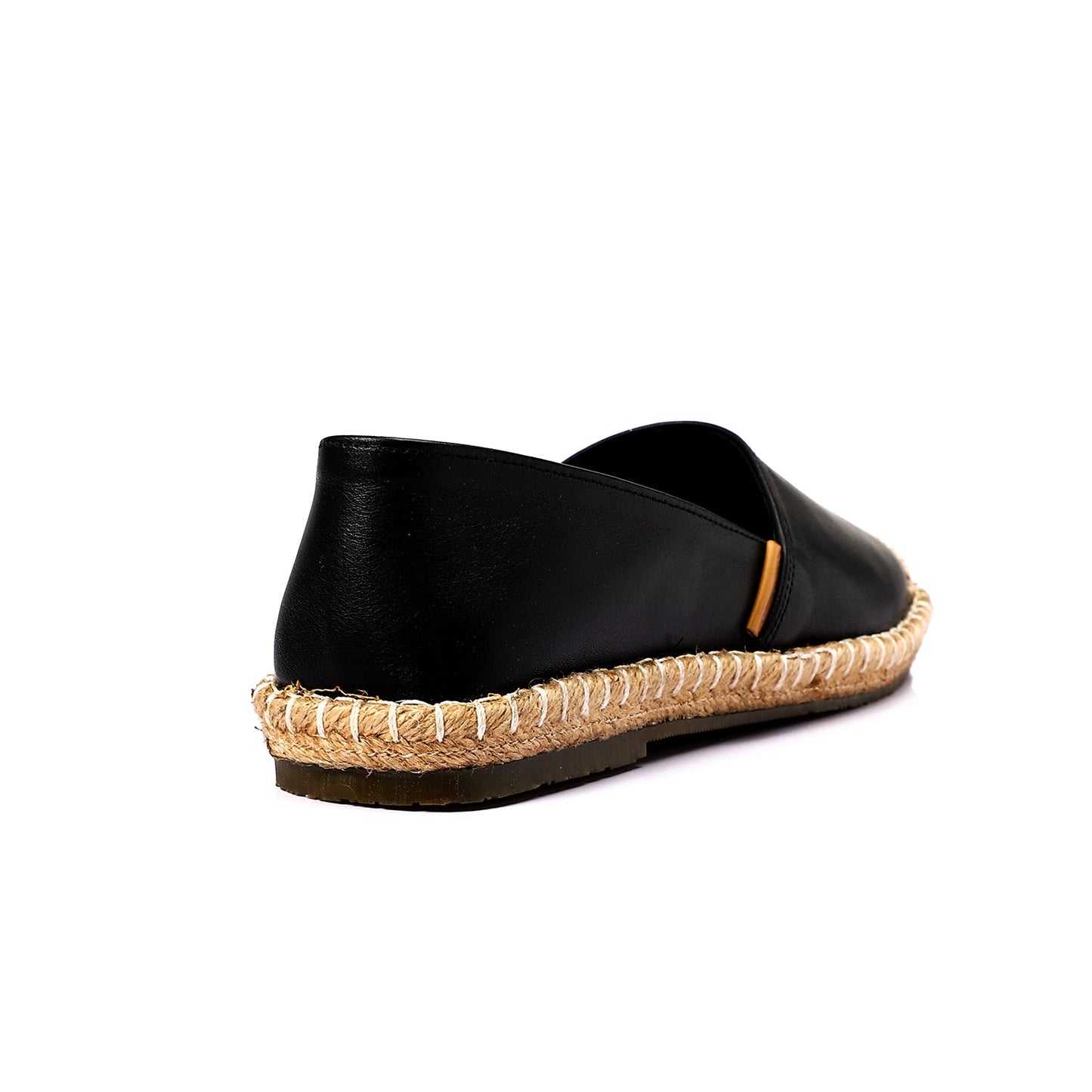 Faux Leather & Straw Espadrille Flats – Black