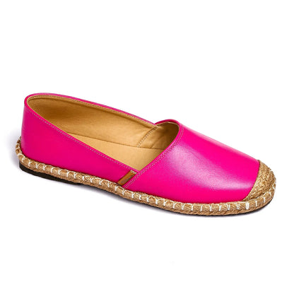 Faux Leather & Straw Espadrille Flats – Fuchsia