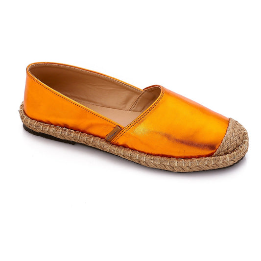 Faux Leather Espadrille Flats – Orange