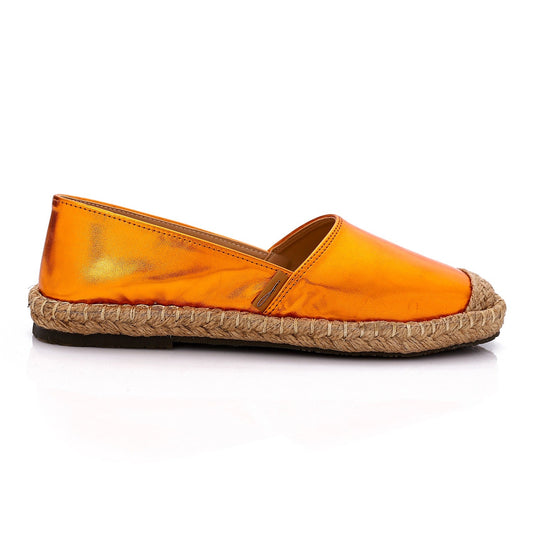 Faux Leather Espadrille Flats – Orange