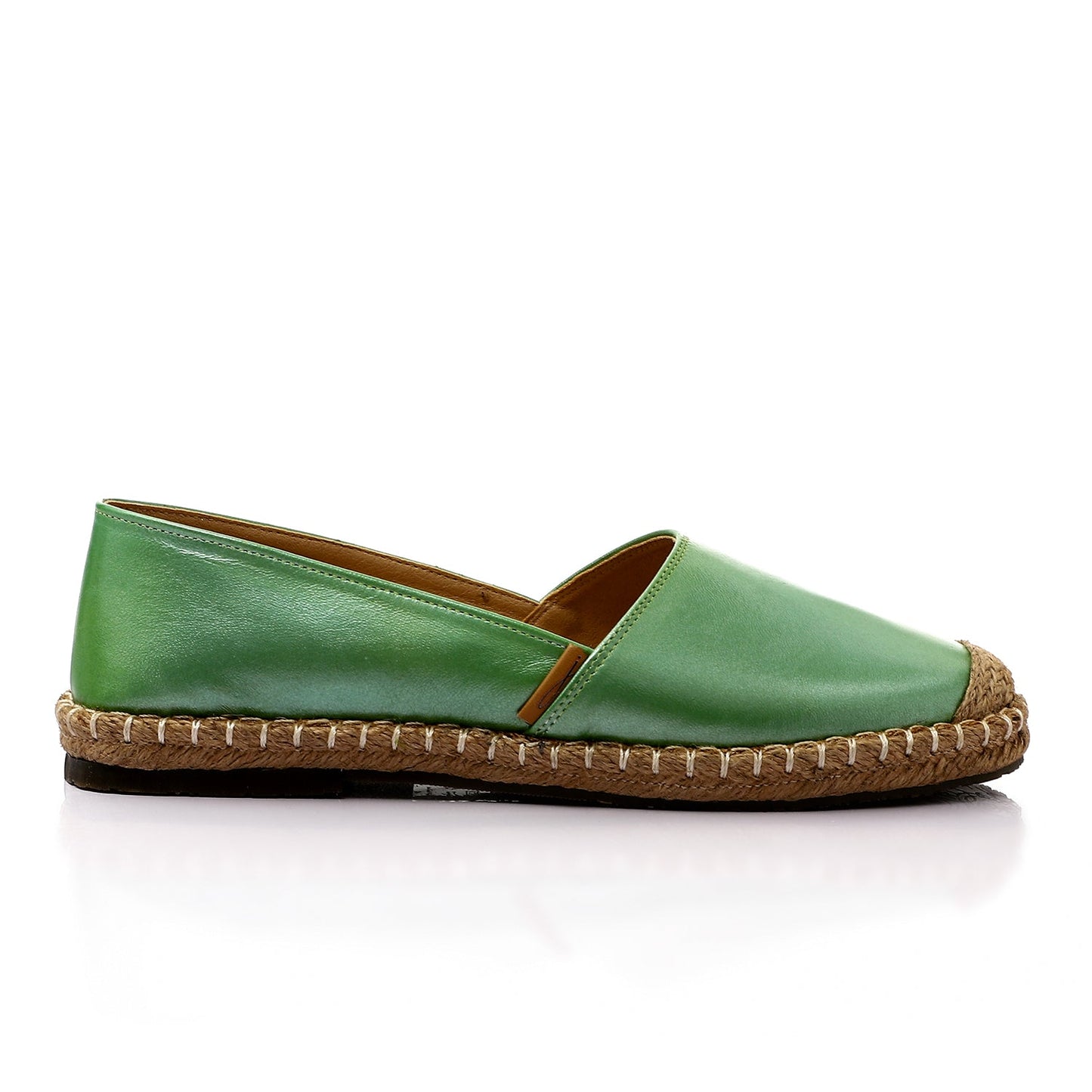 Faux Leather & Straw Espadrille Flats – Green