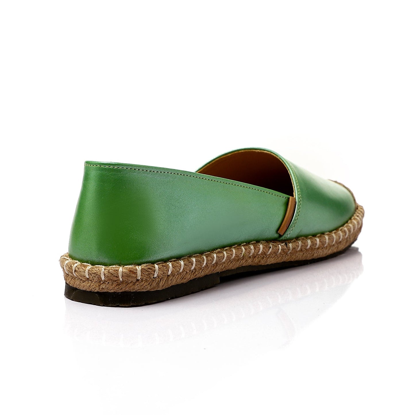 Faux Leather & Straw Espadrille Flats – Green