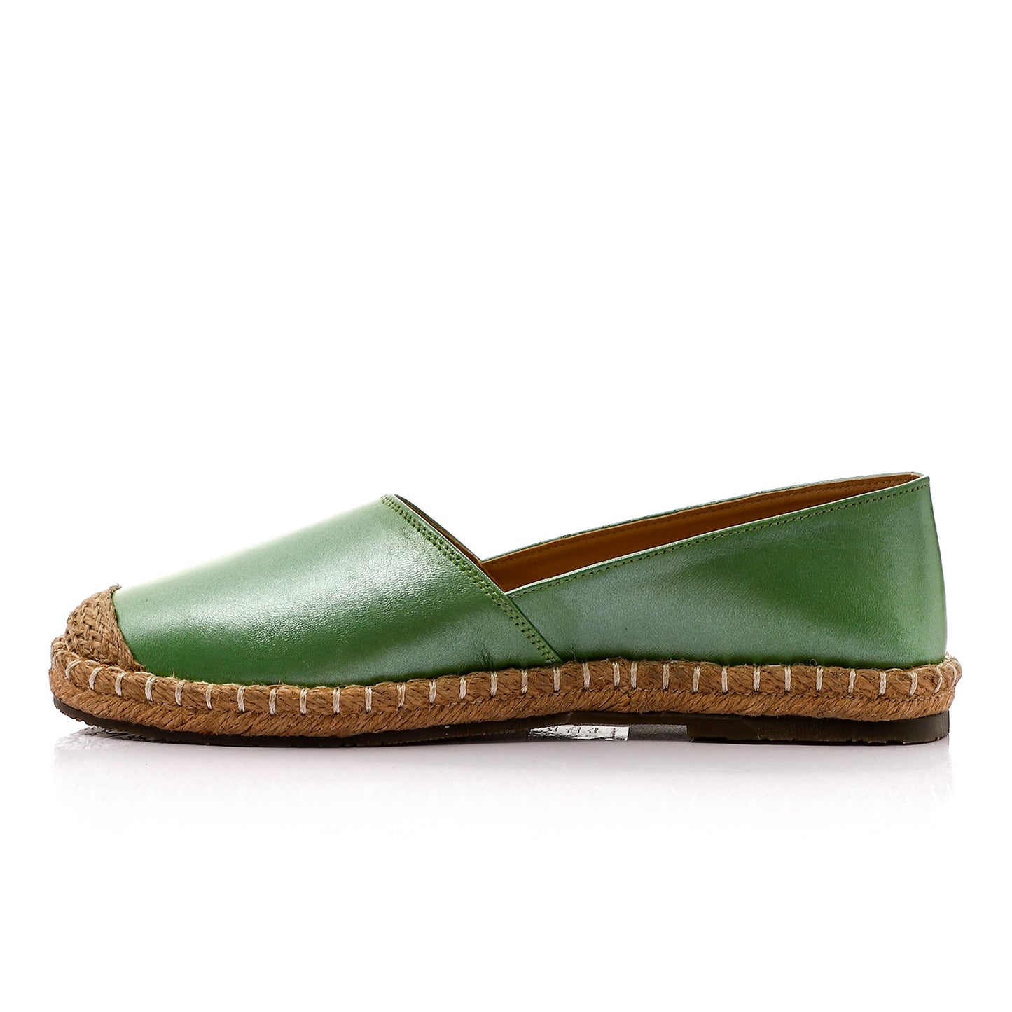 Faux Leather & Straw Espadrille Flats – Green