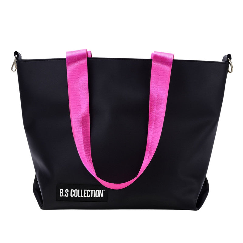 Leather and Fabric Double-Face Tote Bag - Pink & Black