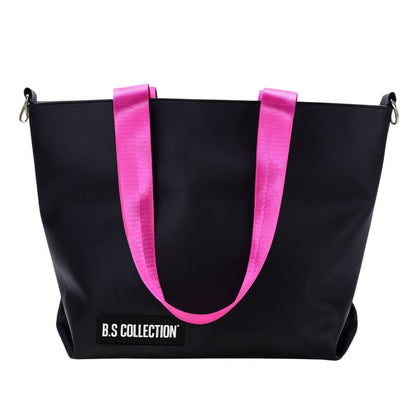 Leather and Fabric Double-Face Tote Bag - Pink & Black