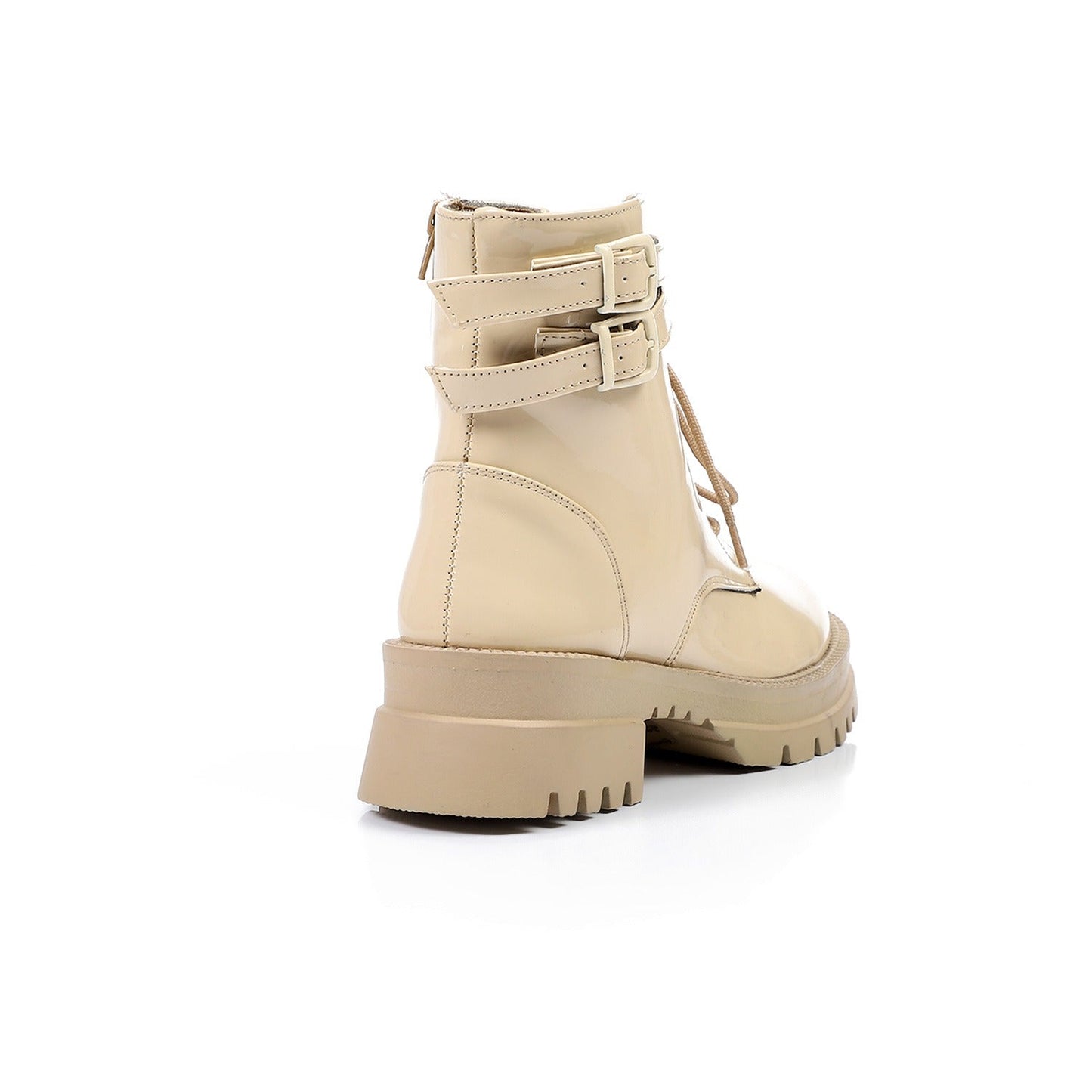 Verne Lace-Up Combat Boots with Buckle – Beige
