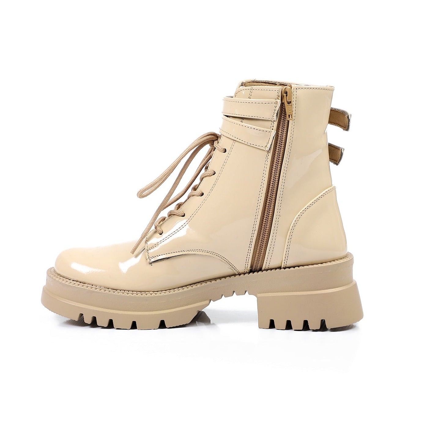 Verne Lace-Up Combat Boots with Buckle – Beige