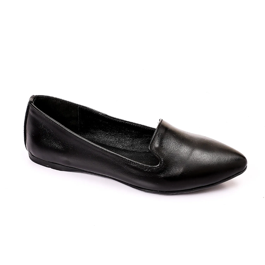 Leather Plain Slip-On Flats – Black