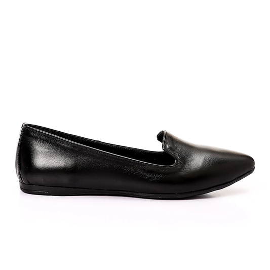 Leather Plain Slip-On Flats – Black