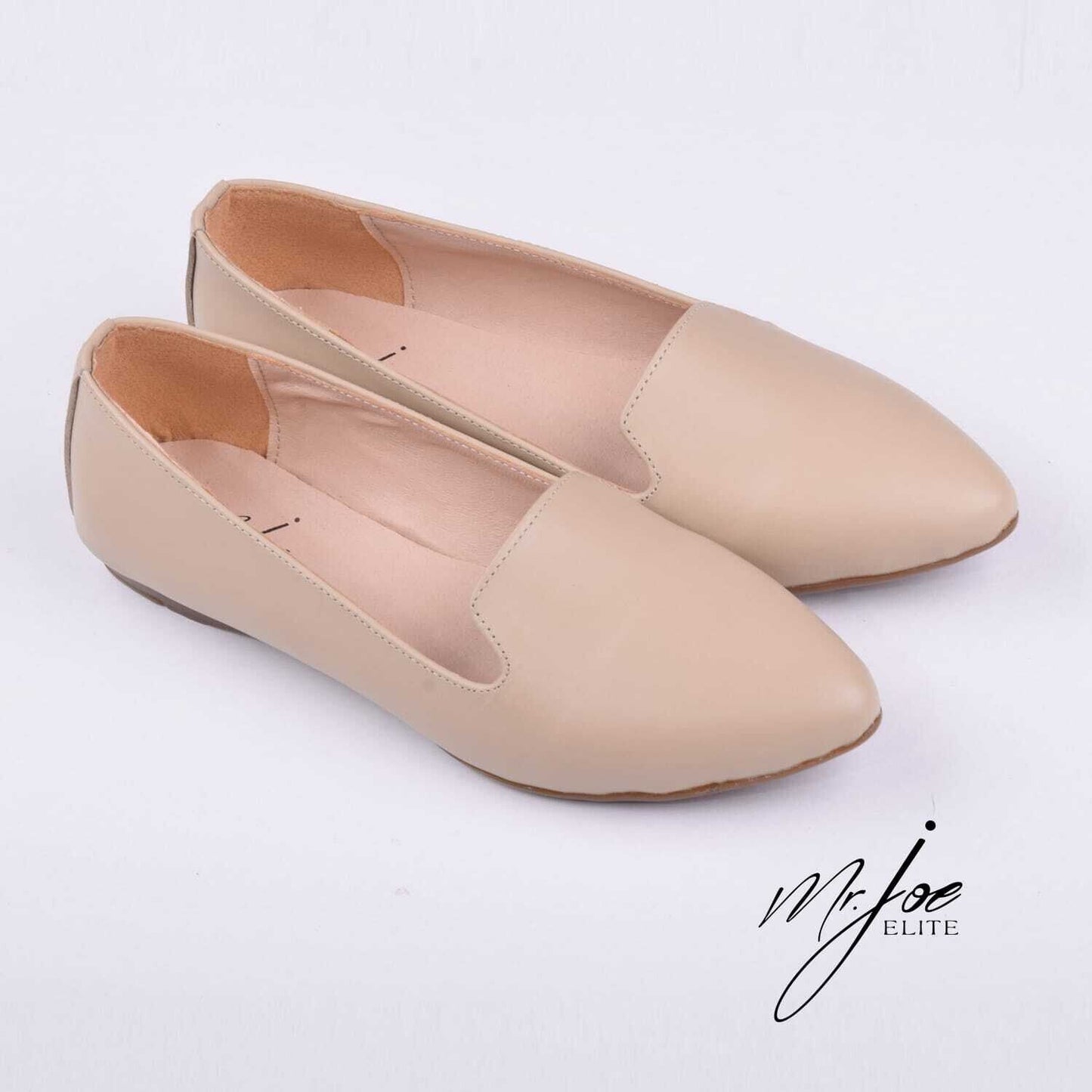 Leather Plain Slip-On Flats – Beige